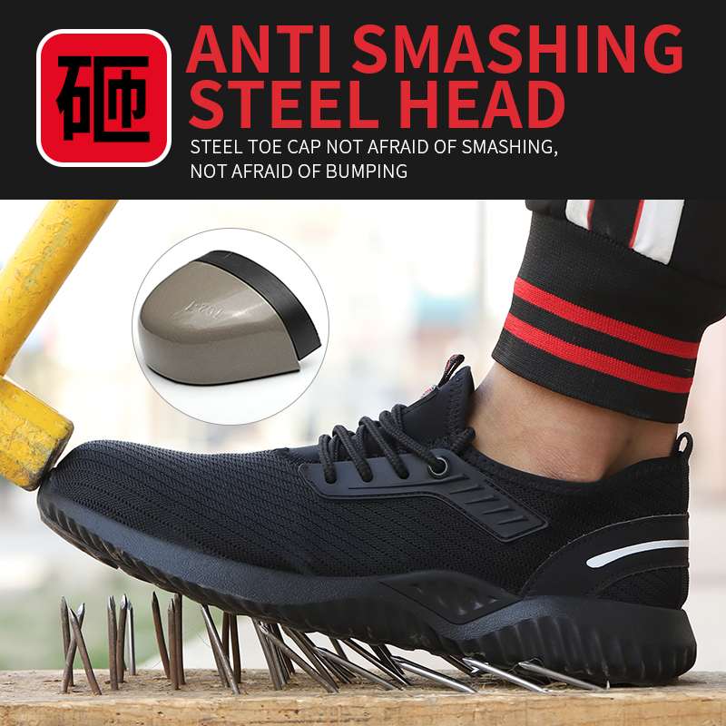 JUBANG Comfortable Lightweight Steel Toe Sneakers for Men Women Pure ...