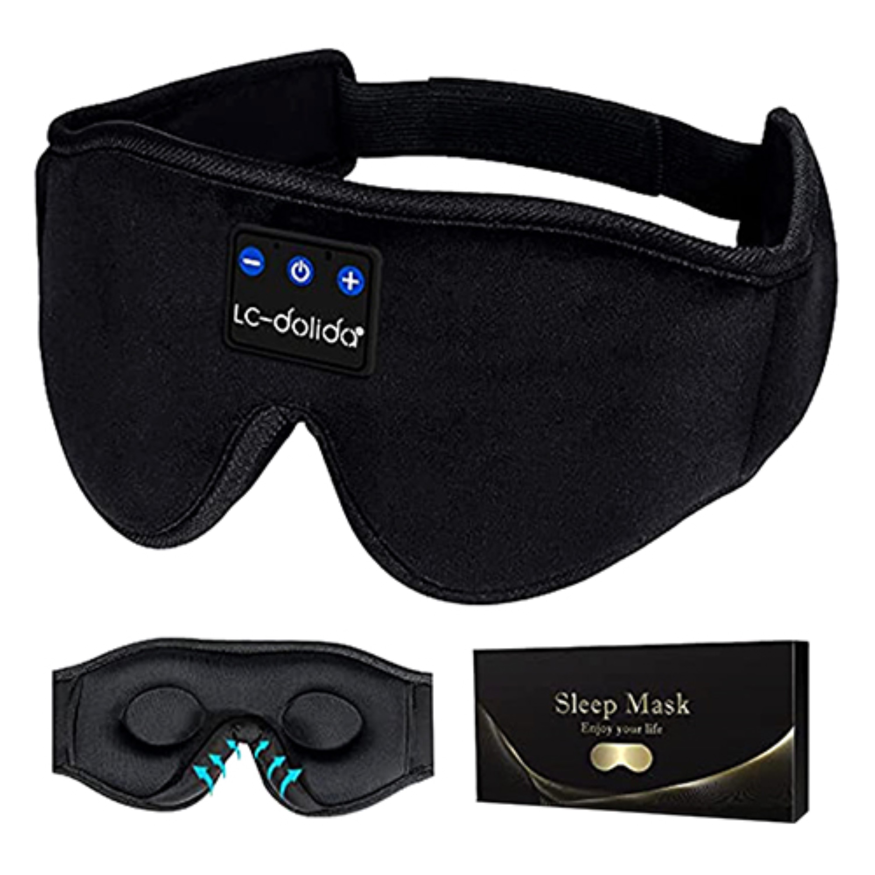 Lcdolida 3d Sleep Mask Bluetooth Headphone For All Smartphone Black 9.