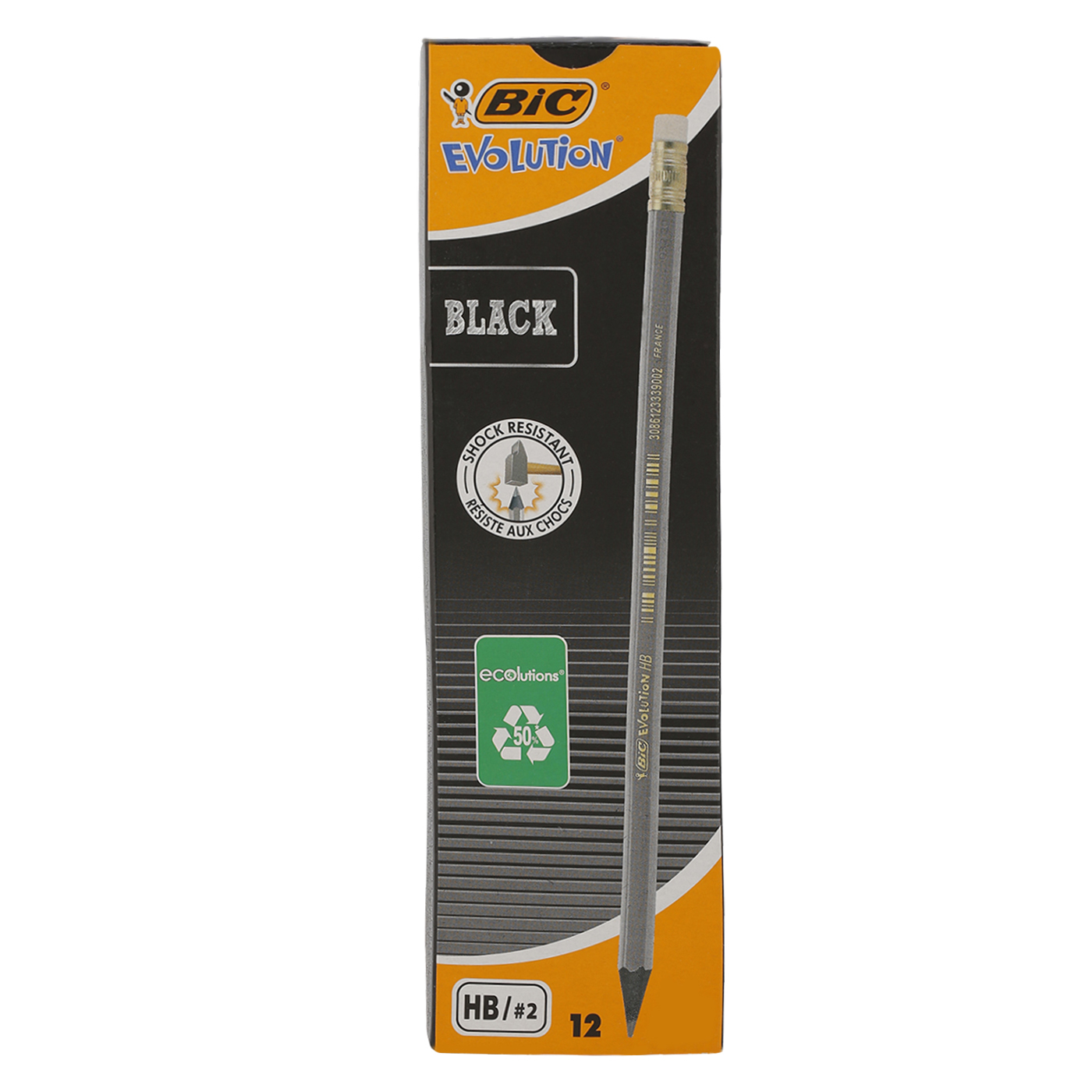 BIC Evolution Black HB Graphite Pencils With Eraser End - Box Of 12 ...