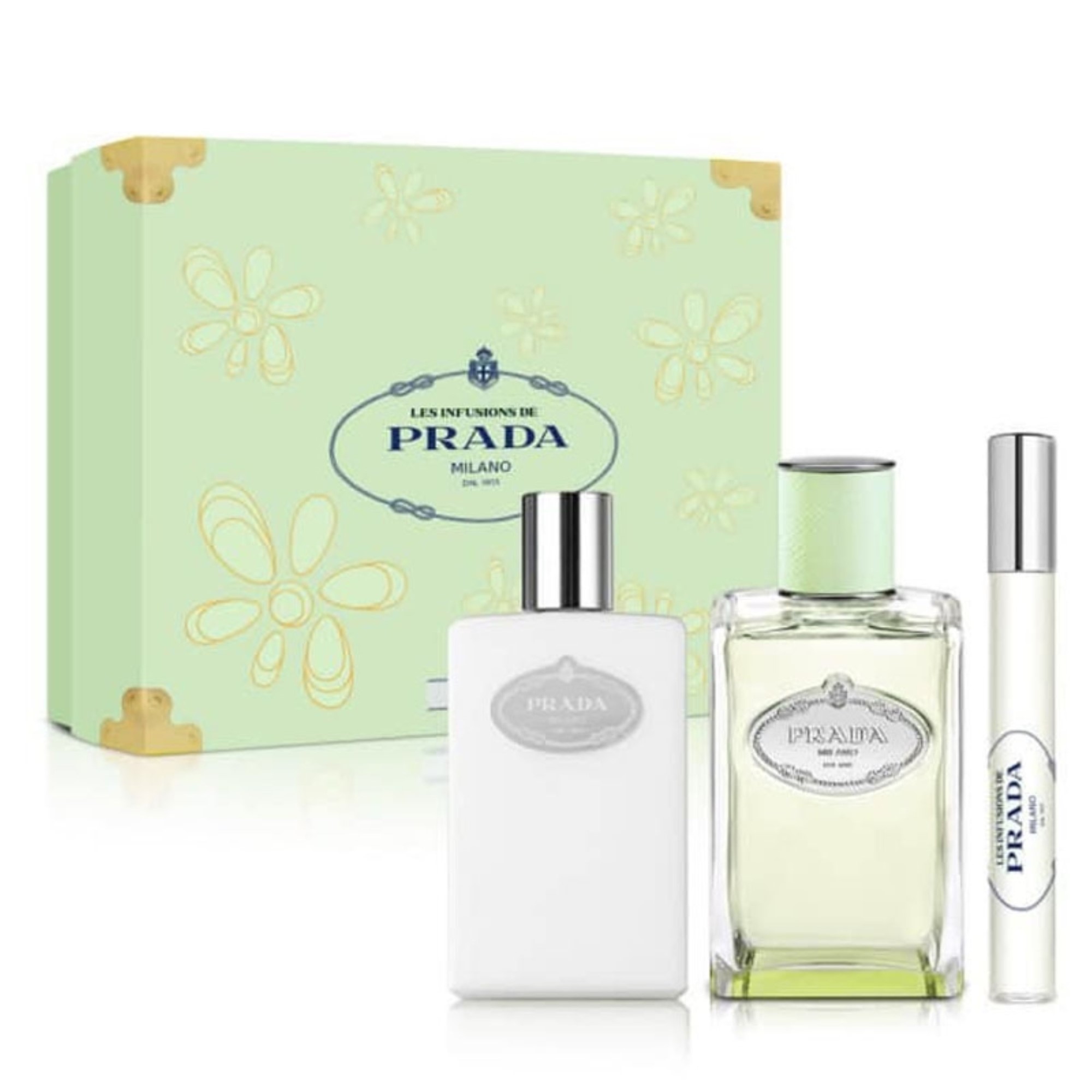 Prada Milano Les Infusions De Iris EDP 100 ml And 10 ml Roll On And 100 ml  Body Lotion Set For Women | Wholesale | Tradeling