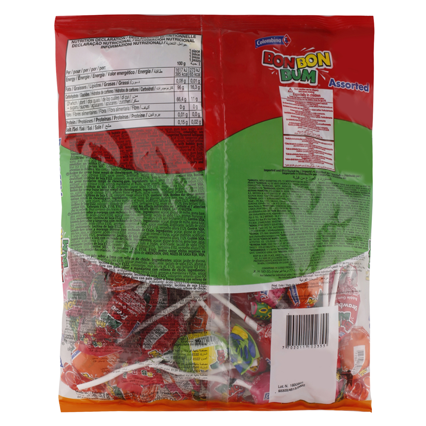 Colombina Bbb Jumbo Assorted Bubble Gum Pops 816 gr | Wholesale | Tradeling