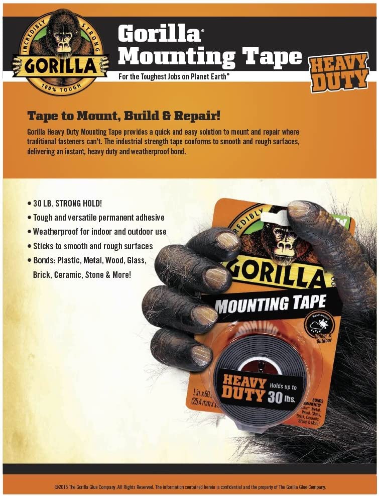 Gorilla 1 in. x 10ft. Black Heavy Duty Mounting Double Sided Tape