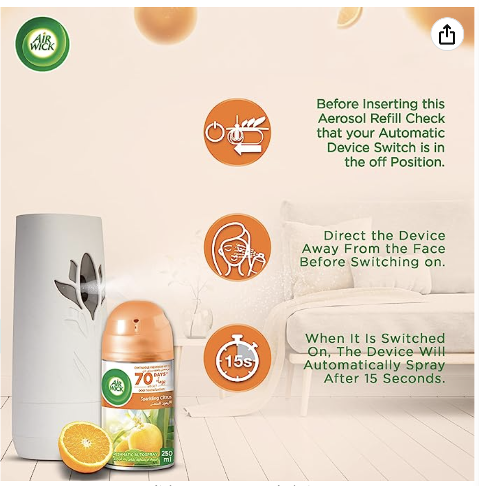 Airwick Air Freshener Freshmatic Refill Sparkling Citrus 250 ml Online at  Best Price, Auto AF Machine Refl