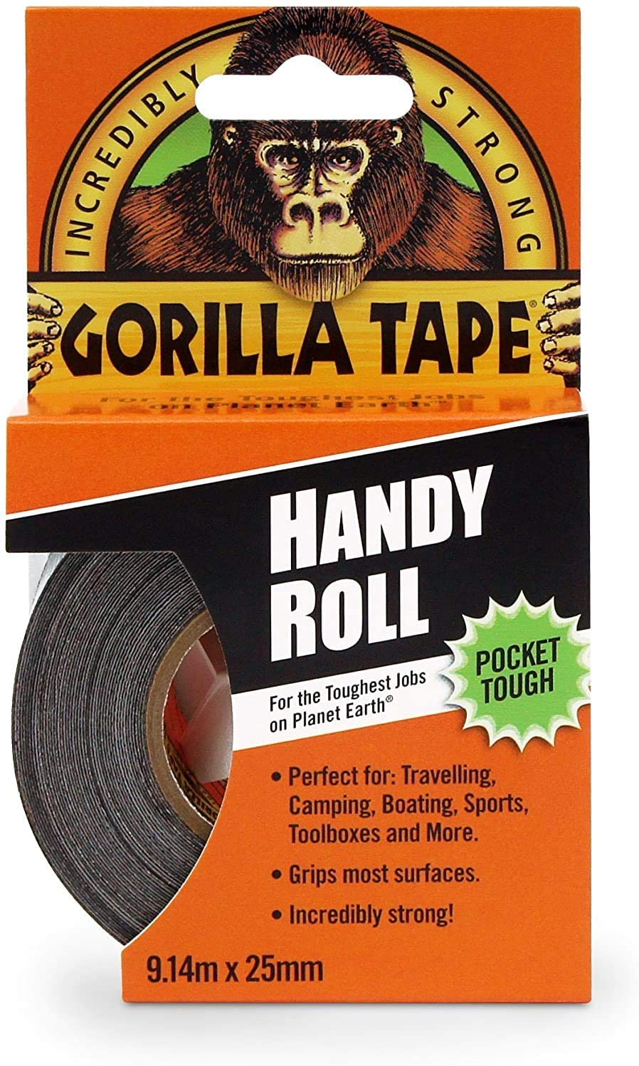 Gorilla Tape Handy Roll Black 9.14m x 25mm Pocket Tough