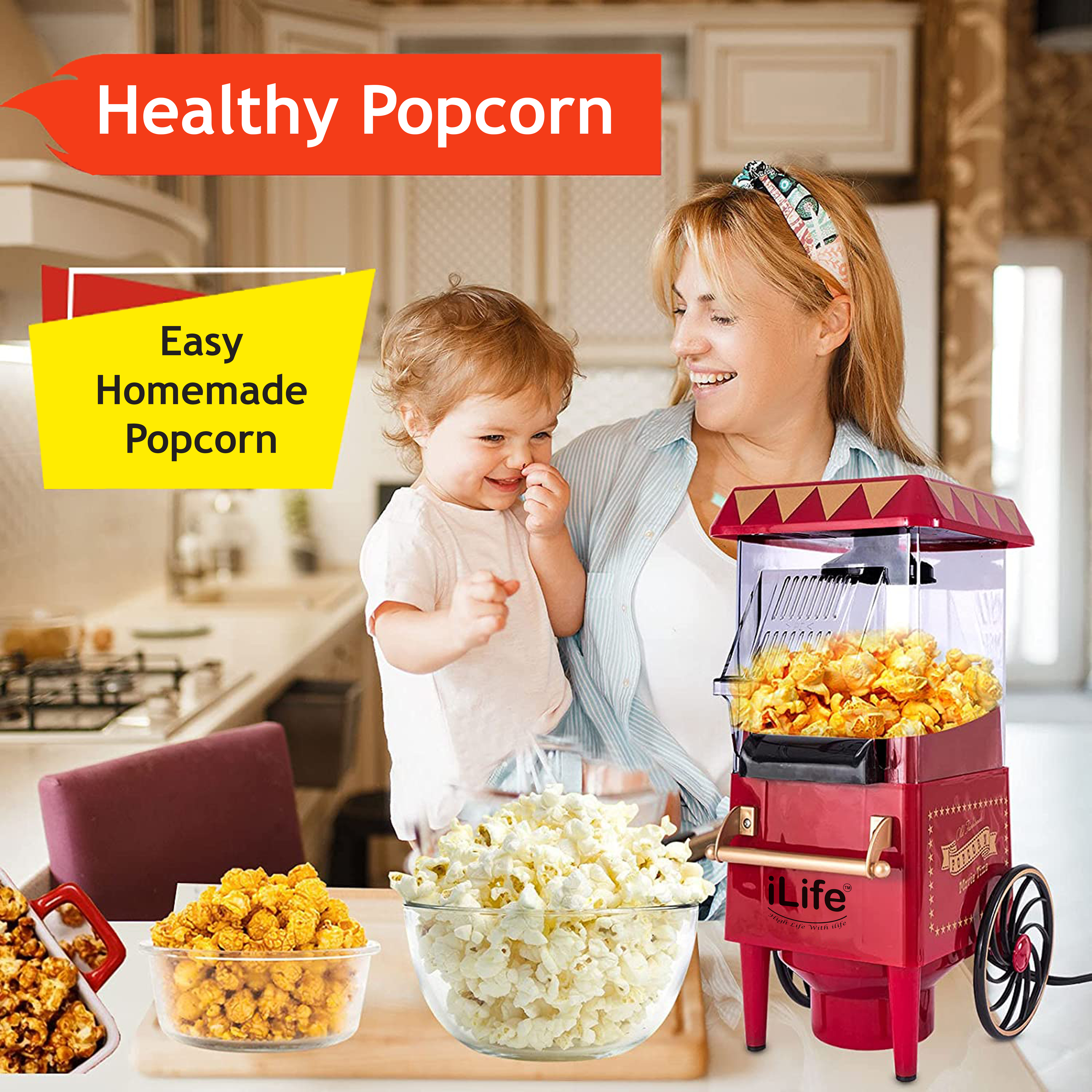 Buy iLife Popcorn Machine, DIY Vintage Retro Electric Hot Air