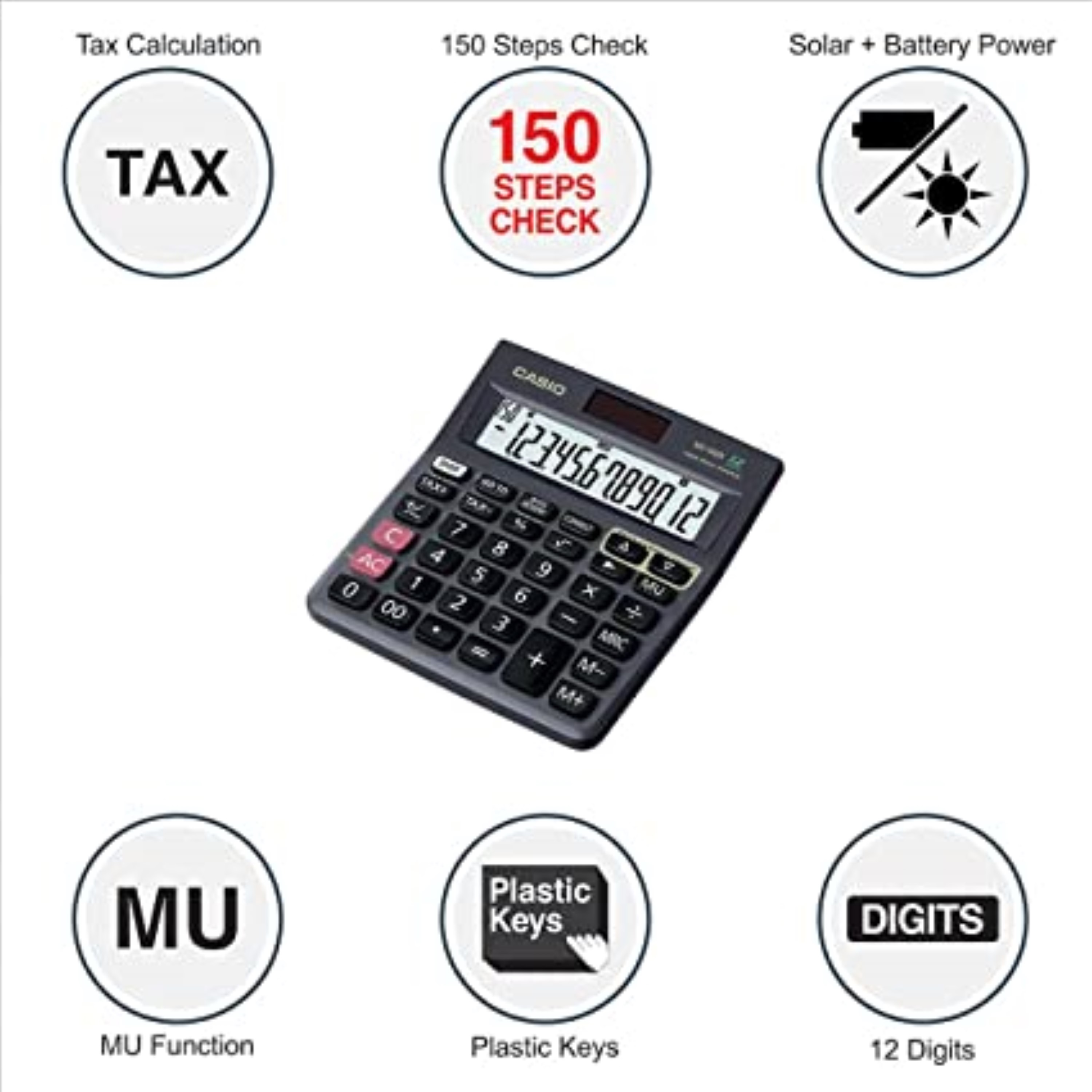 Casio MJ-120D Plus BK 300 Steps Check and Correct Desktop Calculator with Tax 