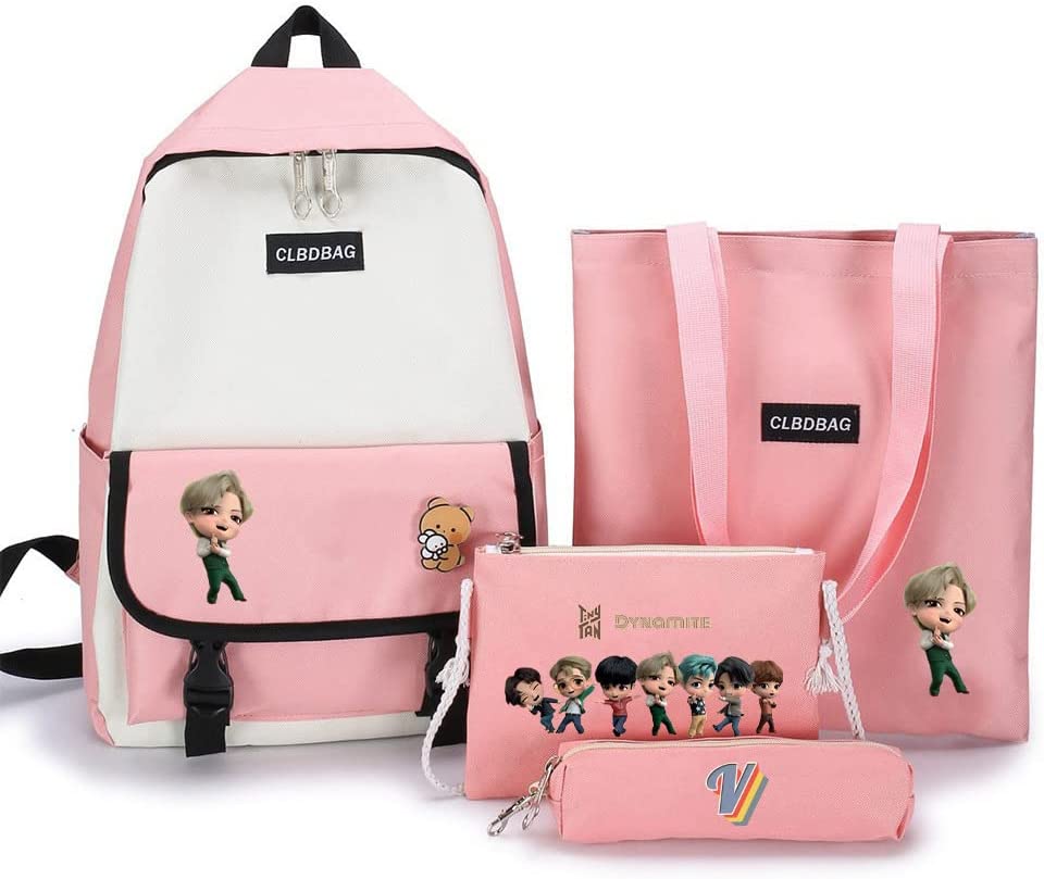 Goodrun 4pcs Book School Backpack Set, BTS JIMIN Canvas Bag