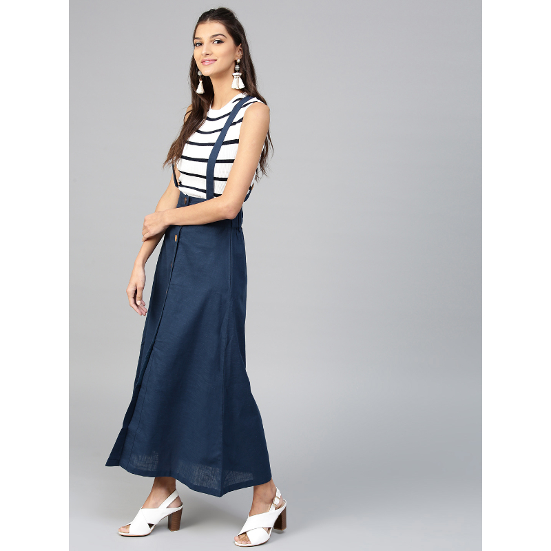 Navy Dungaree Maxi Skirt