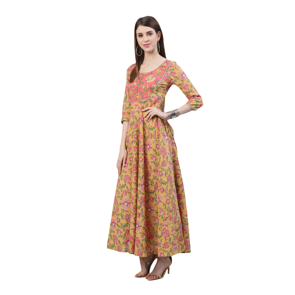 AKS Women's Yellow And Pink Floral Printed Maxi Dress, XXL | Wholesale ...