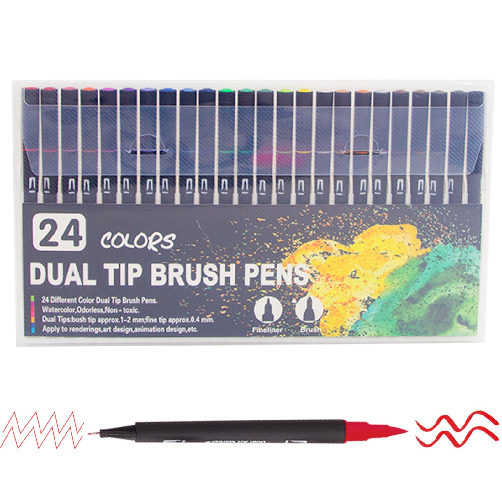 24 Colors Dual Tip Brush Marker, Fineliner & Soft Tip Art Markers