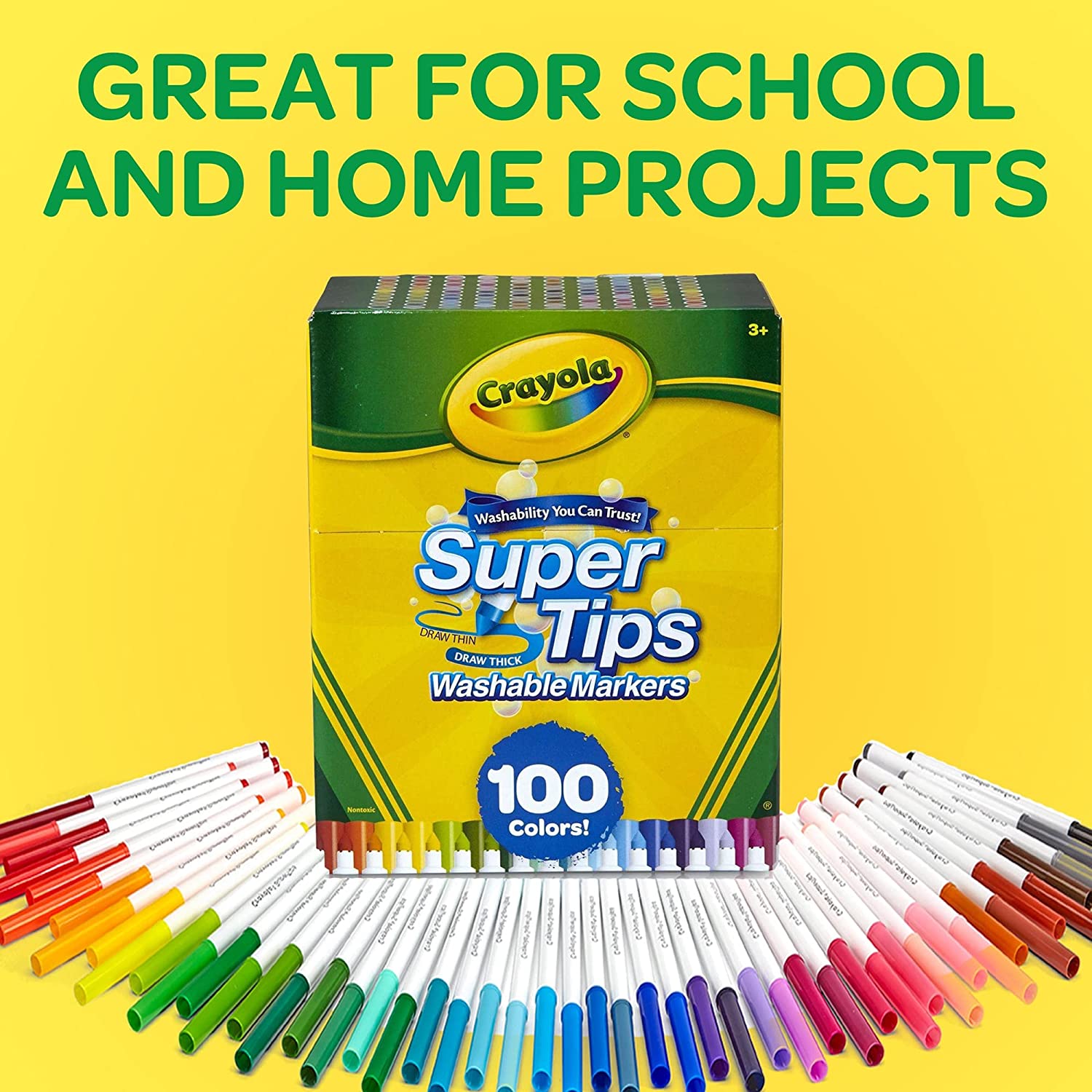 Featuring 100 different primary, secondary, and complementary colors, these  Crayola Super Tips Washable Markers ensure you always have the…