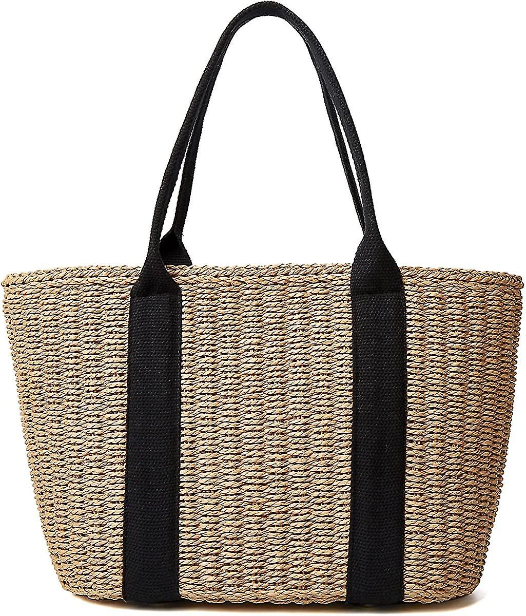 Women Straw Bags Summer Beach Large Tote Bag, Beige Beige | Wholesale ...