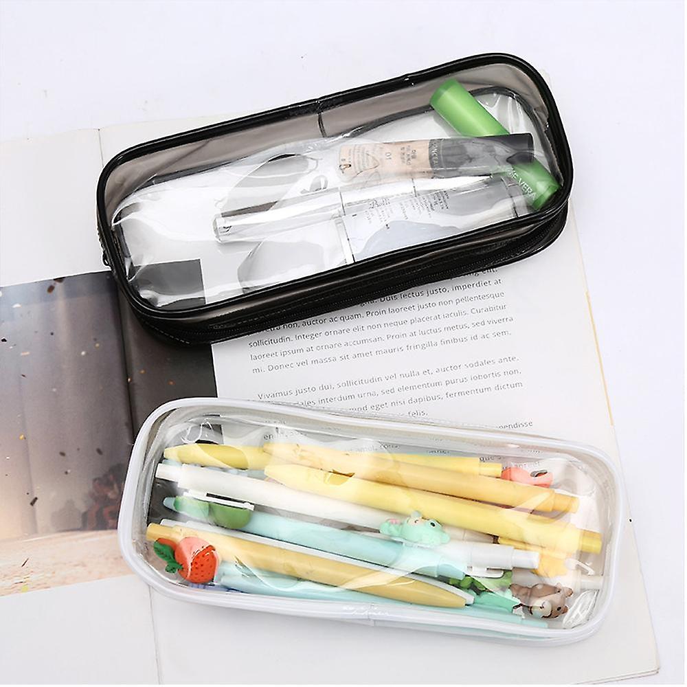 Clear PVC Zipper Pen Pencil Case, Big Capacity Pencil Bag Makeup Pouch -  White