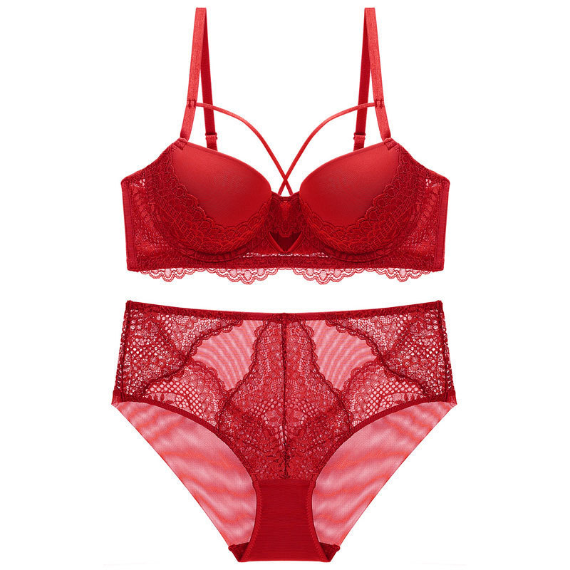Wein Lace Stitching Cutout Women Bra And Panty Set,75B,Red, Wholesale  Prices