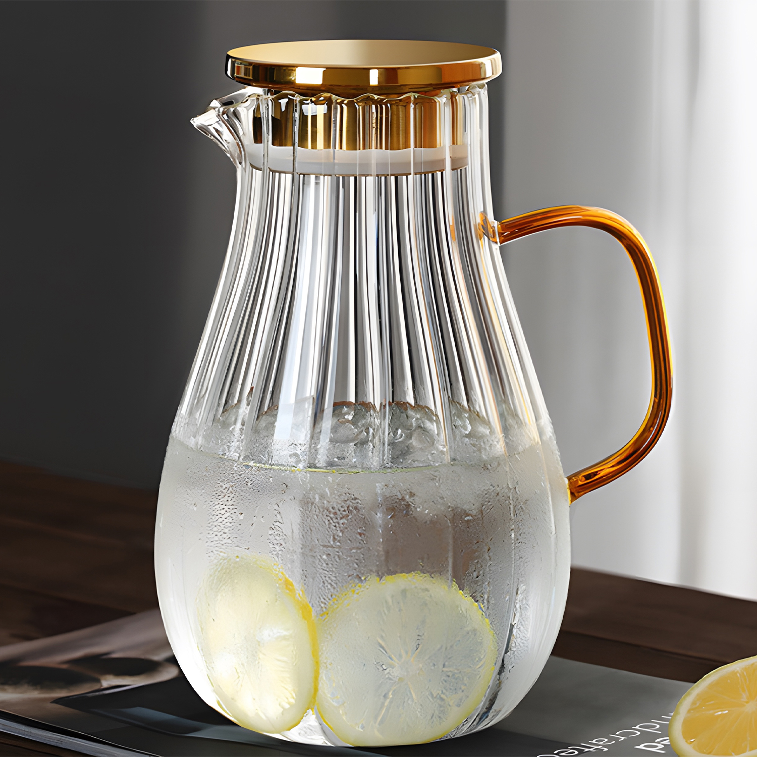 DUJUST Glass Pitcher with 4 Cups, 1 Tray, Elegant Diamond Design Water Pitcher with Handle, Decoration for Room, High Durability Water Glass Carafe