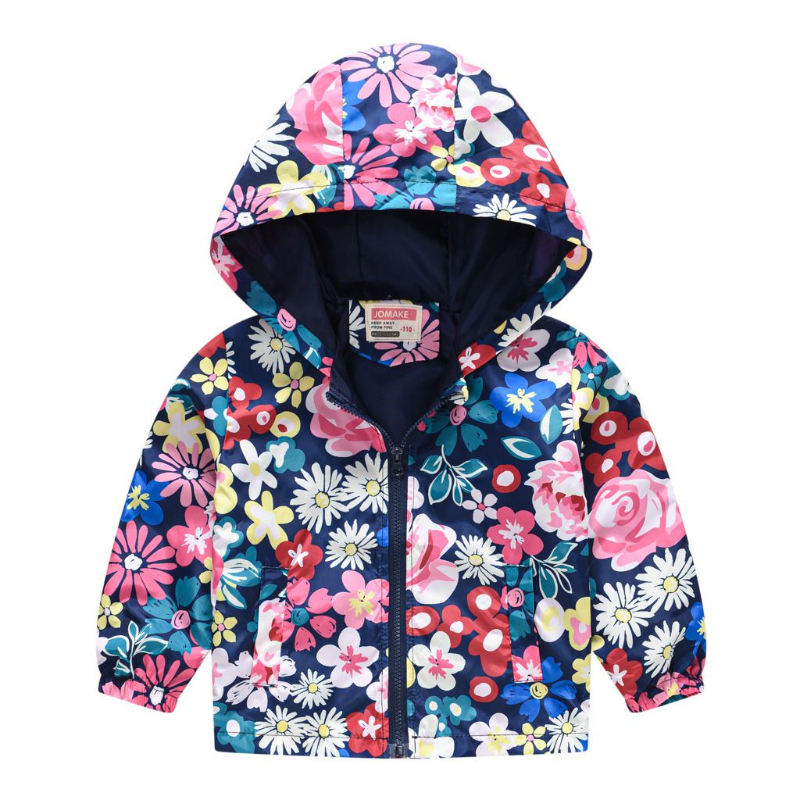 Lingyang Girls Colored Flower With Blue Background Printed Hooded Coat ...