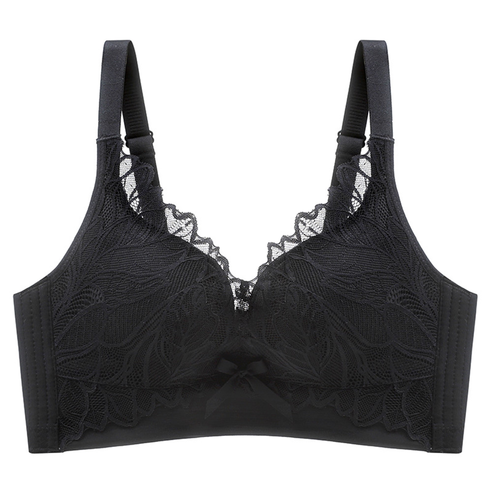 Meng Xuanhan Lace Medium Thickness Non-Wired Bra, Black, 32/70A ...