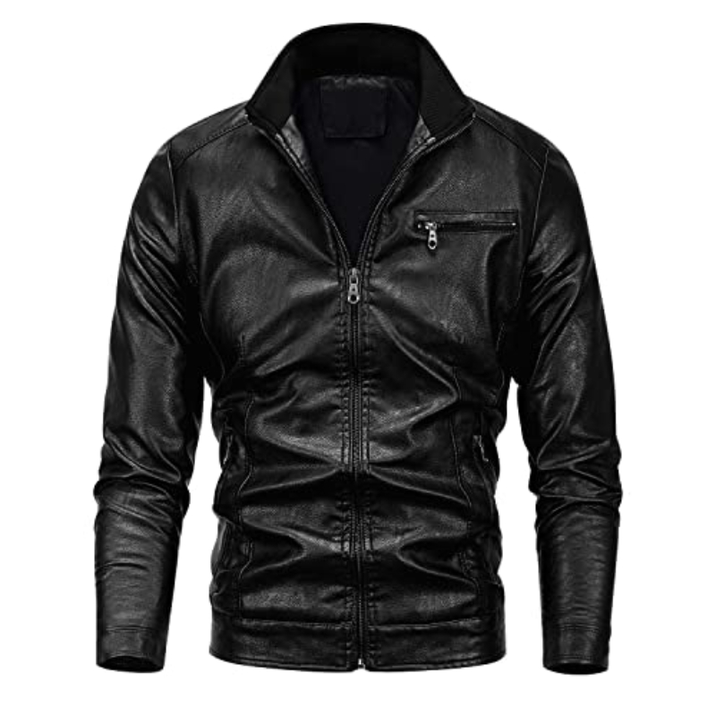 Lingyang Black Fleece Men's Casual Faux Leather Jacket Medium ...