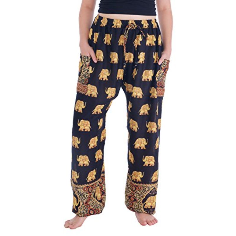Lingyang Lannaclothesdesign Women's Elephant Hippie Boho Yoga Harem Pants  M, Black Elephant 3, Wholesale