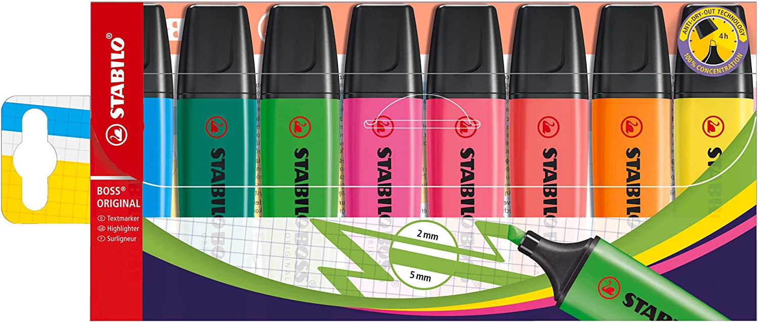 STABILO Highlighter - Boss Pastel Wallet of 4 Assorted Colours, 4 Colours -  Mix 2