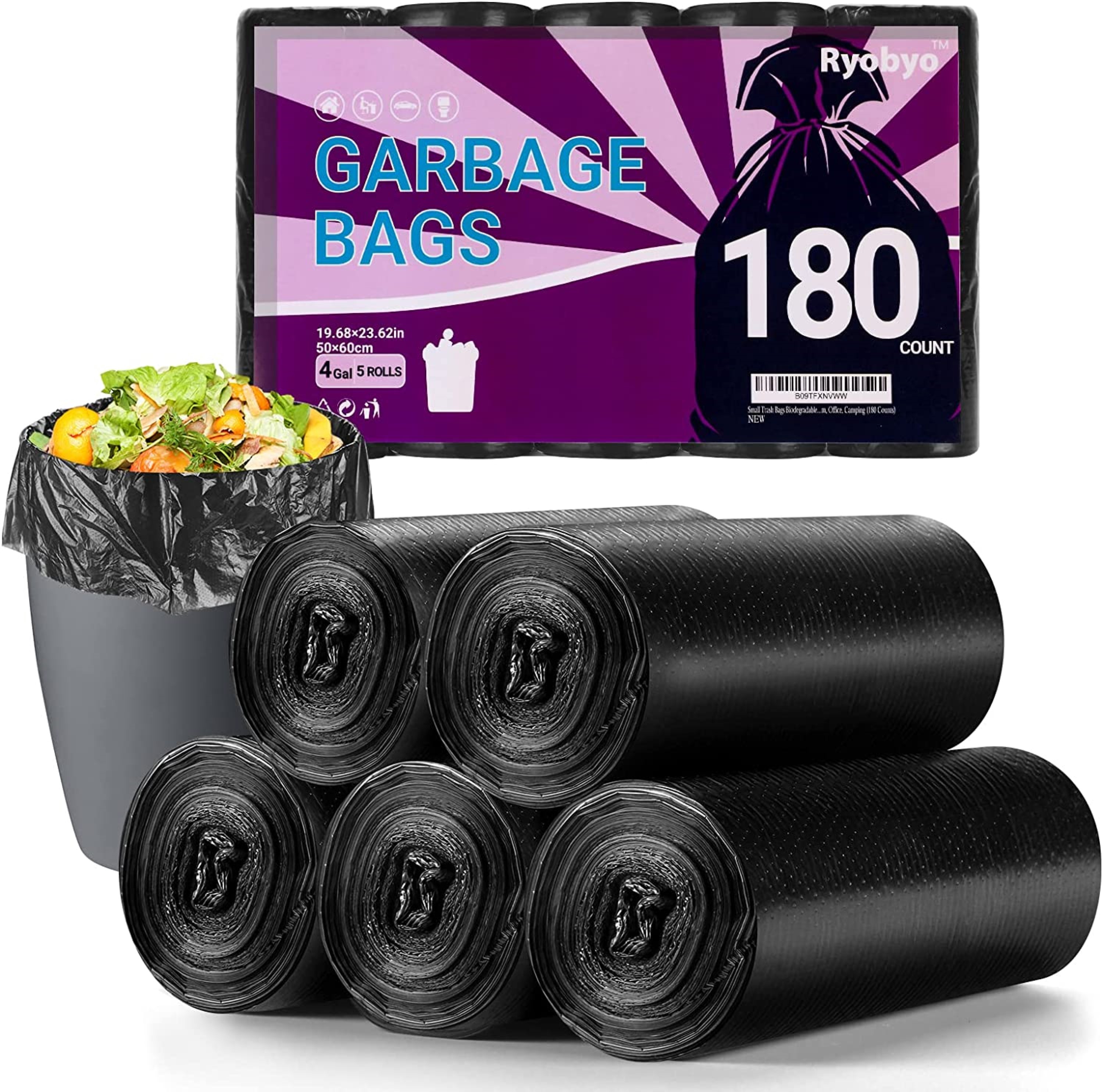 Small Trash Bags 3-5 Gallon, Inwaysin 200 Count Small Bathroom Trash Bags  Black, Strong Small For Garbage, 4 Gallon Biodegradable, Unscented, Size