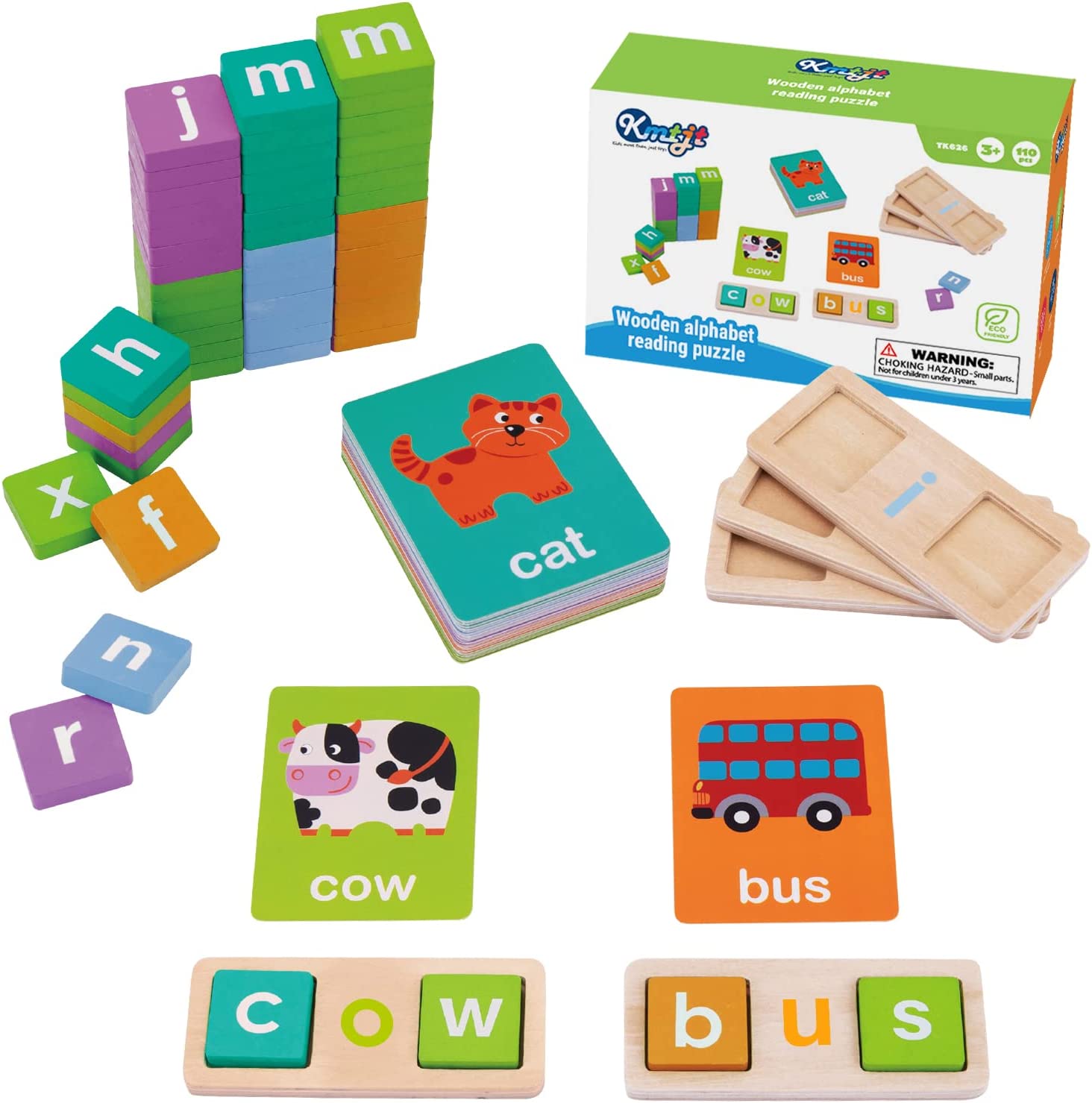 Sight Word Games Wooden Short Vowel Reading Letters Sorting Spelling Games,  CVC Sight Words Learning Blocks, Alphabet Puzzle Montessori Educational