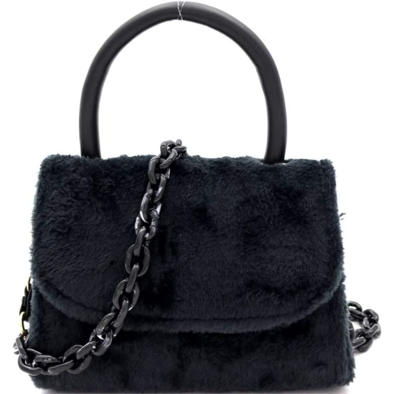 Street Style Chunky Chain Vegan Leather Crossbody Micro Mini Bag - Bla –  Trendy & Unique