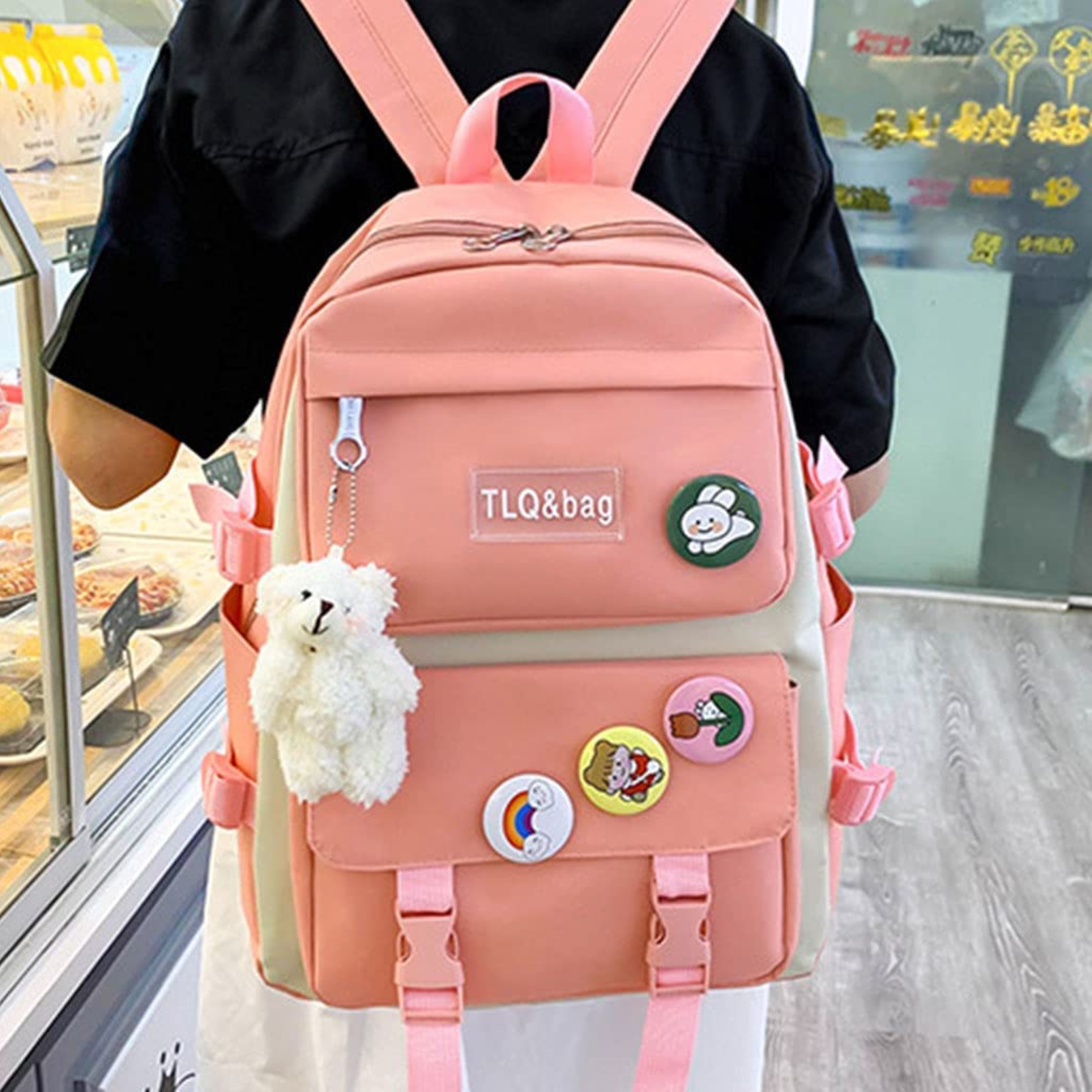 Backpack Combo for School, Cute Backpack for School with Kawaii Bear  Pendant