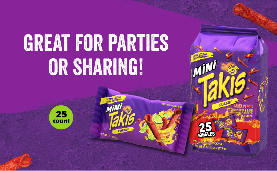 Takis Fuego Mini Hot Chili Pepper & Lime Rolled Tortilla Chips, 25