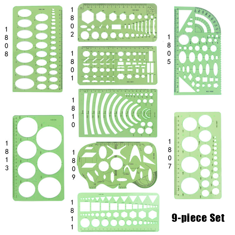 Set Of 3/4/6/9/11 Geometric Drawing Template Measuring Ruler Clear